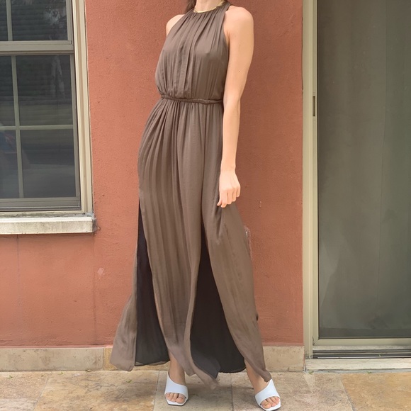 Zara Dresses Zara Brown Bridesmaid Satin Pleated Maxi Dress Poshmark